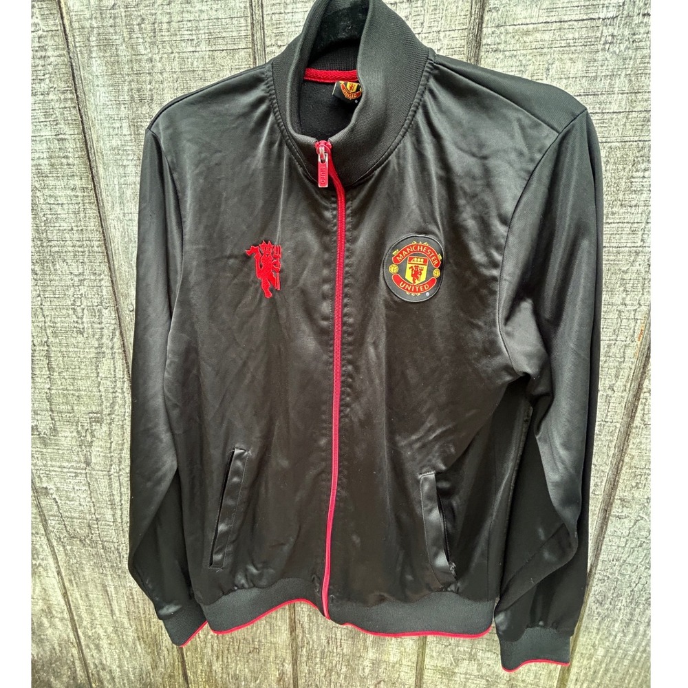 Manchester United Red Devils Satin Bomber Track Jacket Black Red Size M Football